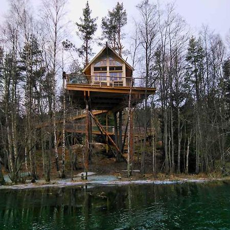 Tretopphytter Pa Grensen - Beverhytta Med Robat Og Gjeddefiske Halden Exterior photo
